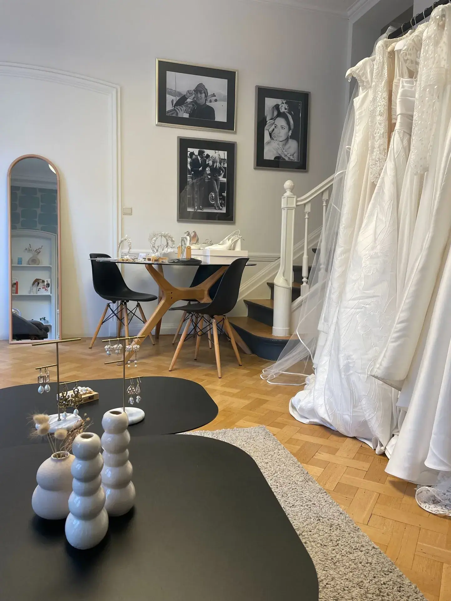Wedding dresses on display inside the La Rosa Bianca bridal showroom in Brussels